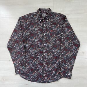 Cinch Shirt Boys M 10 Button Down Western Long Sleeve Paisley Red Gray Logo